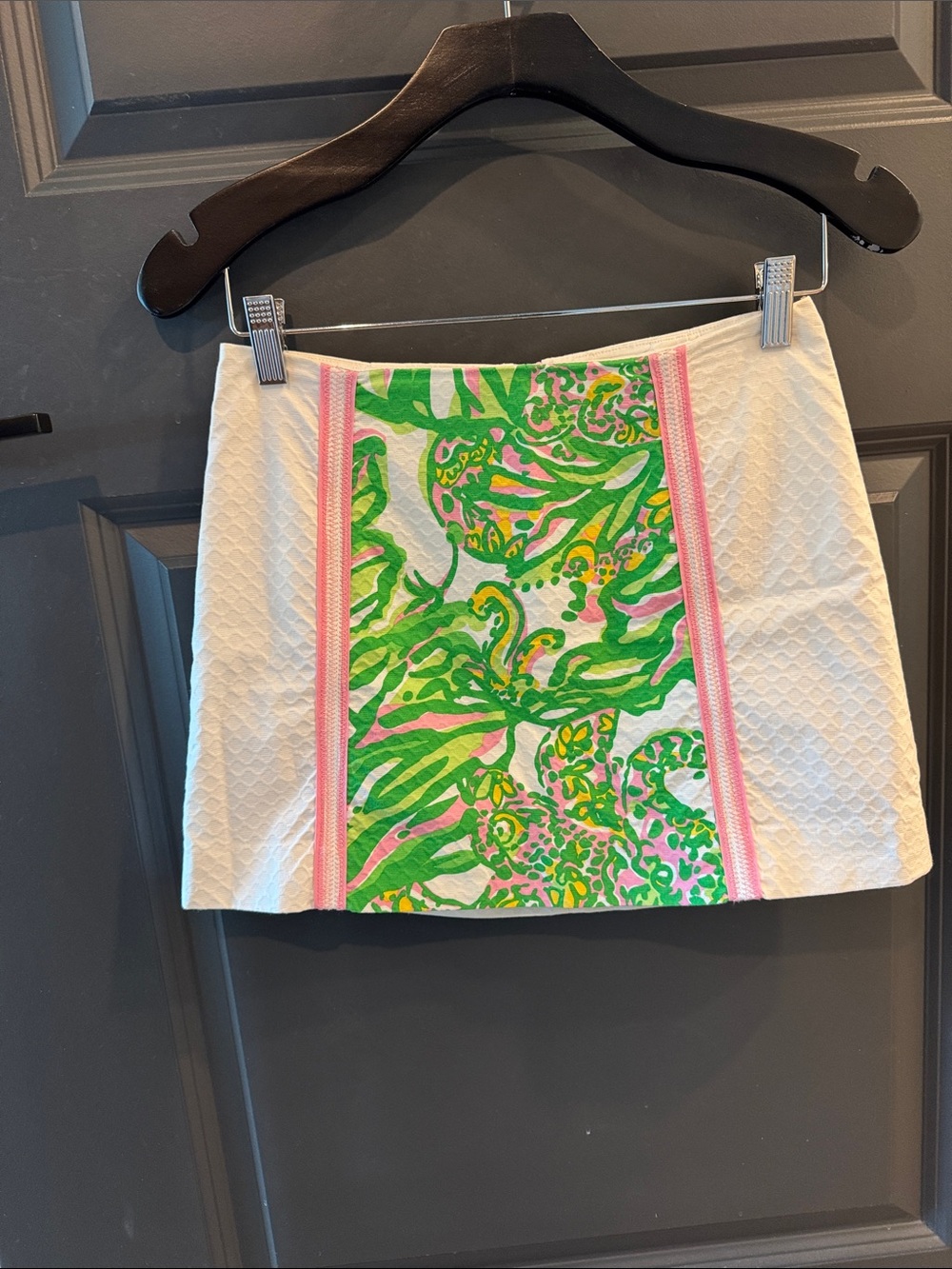 Lilly Pulitzer White A-Line Skirt with Pink & Green Floral Panel